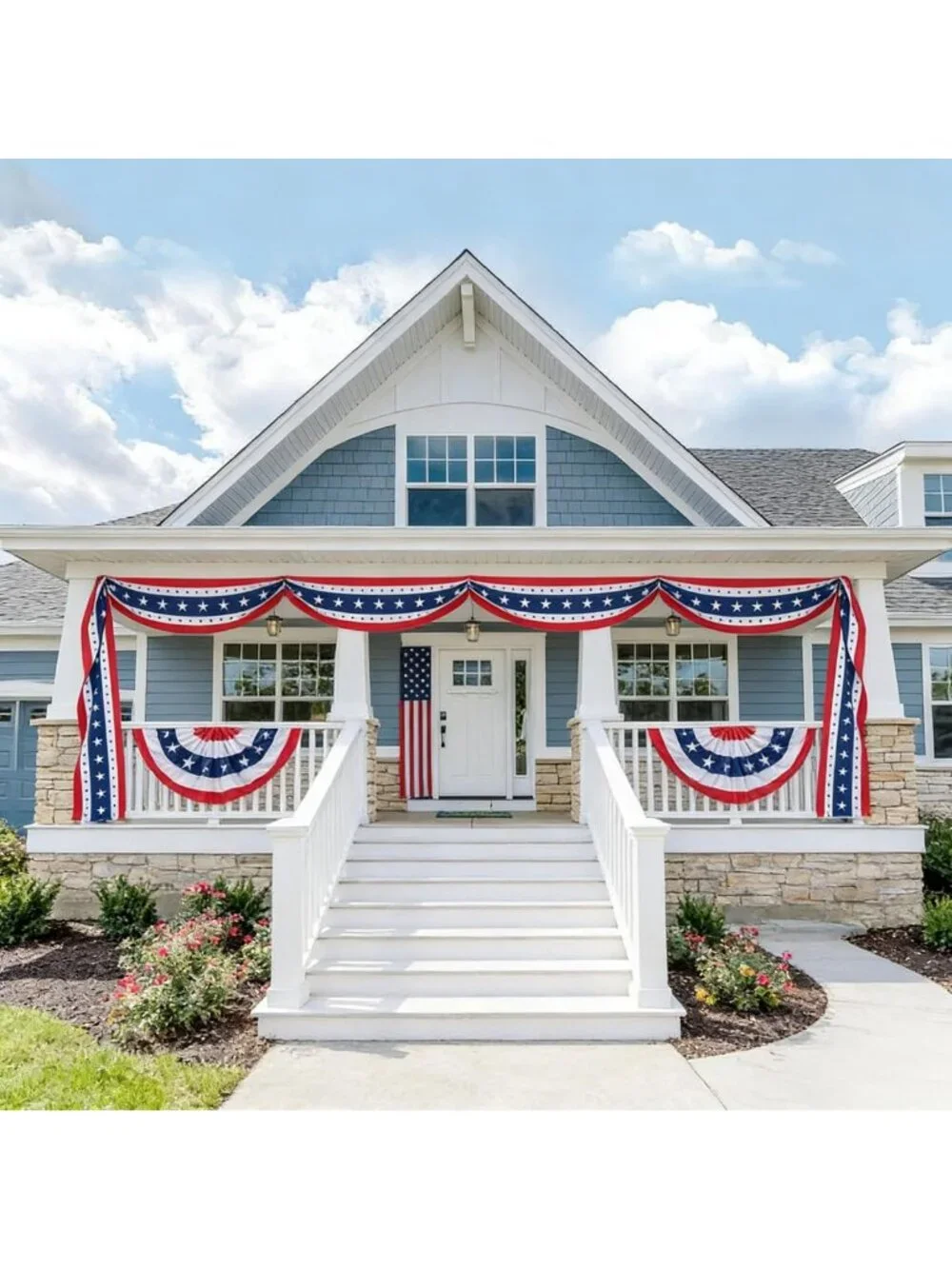 20 Ft Patriotic Bunting Banner with 250 Stars - Red White Blue Decor for 4th of